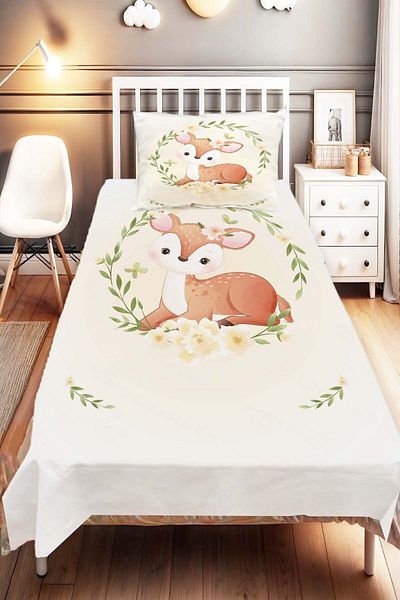 Else Dekor Gazelle Animal Floral Patterned Children's and Baby's Bedspread - Decorative