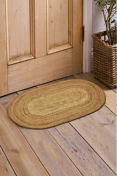 Else Dekor Colorful Patterned Double Sided Hand Knitted Jute Oval Interior and Exterior Door Mat