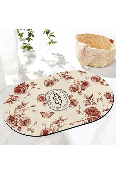 Else Dekor Else Floral μοτίβο ντους που απορροφά νερό μπροστινό χαλάκι μπάνιου Κάθισμα τουαλέτας Οβάλ χαλί μπάνιου ynps-05