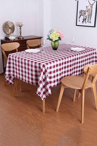 Else Dekor Else Claret Red Piti Square Checkerboard Față de masă anti-pătă cu model fără griji Față de masă Pânză de picnic