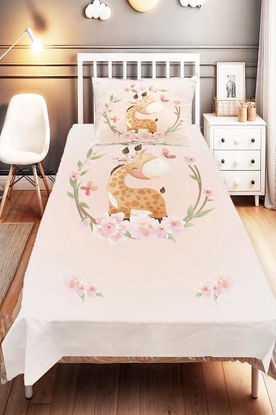 Else Dekor Giraffe Animal Patterned Brown Kids and Baby Bedspread - Cute