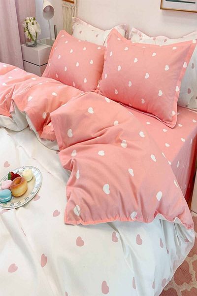 Else Dekor Σετ Παπλωματοθήκη διπλής όψης Else Pink Hearts Cotton Satin
