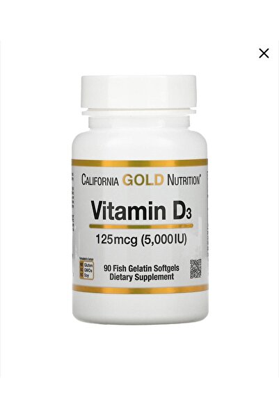 California Gold Nutrition Vitamin D3, 125 Mcg (5000 IU) 90 Soft Kapsül Skt: 2028