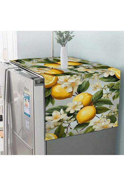 Else Dekor Green Leaf Lemon Patterned Decorative Diffiriz and Refrigerator Cover 60x140cm
