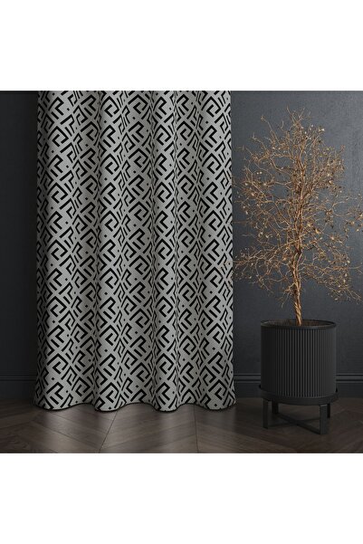 Else Dekor Сіро-чорні цифрові друковані штори для вітальні та кухні з візерунком у вигляді замків