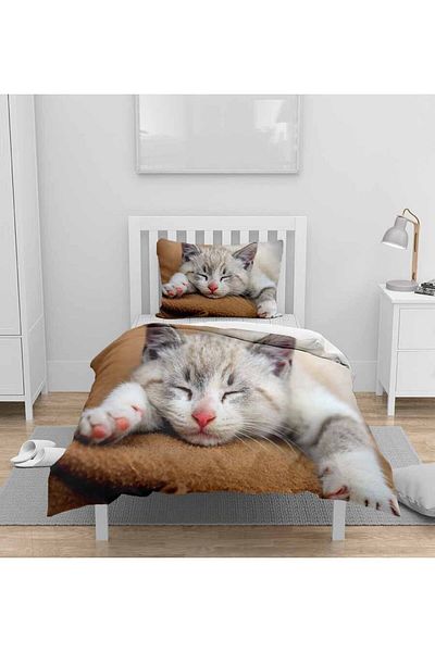 Else Dekor Σετ Παπλωματοθήκη μονής με 3D σχέδιο Cute Cat