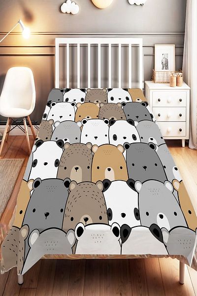 Else Dekor Gray Bears Patterned Children and Baby Bedspread