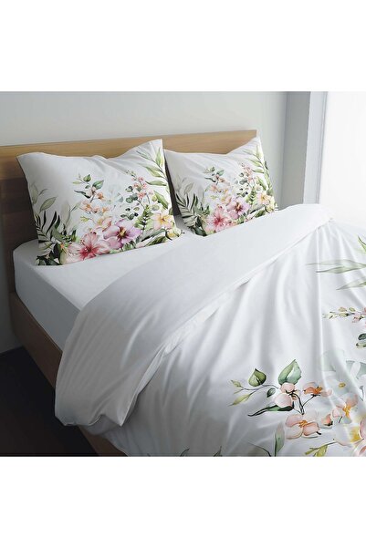 Else Dekor Комплект завивки за двоен юрган от памучен сатен с щамповани шарки и цветни цветя