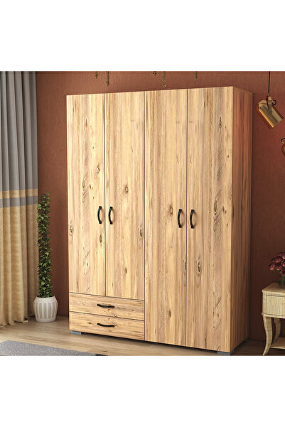 Eco Room Heybeli 4 Kapak 2 Çekmece Gardırop - Atlantik Çam - 120 cm