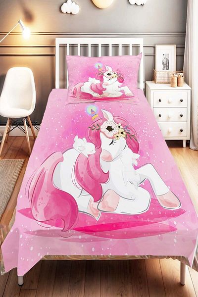 Else Dekor Pink Unicorn Horse Patterned Children's and Baby's Room Decorative Bedspread
