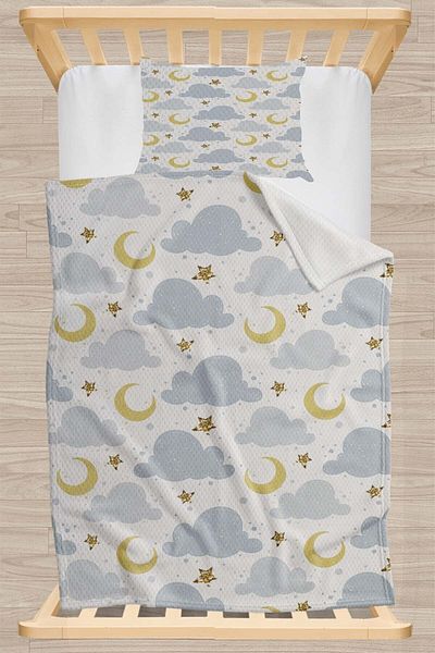 Else Halı Gray Yellow Crescent Stars Patterned Single Children's Pique Set