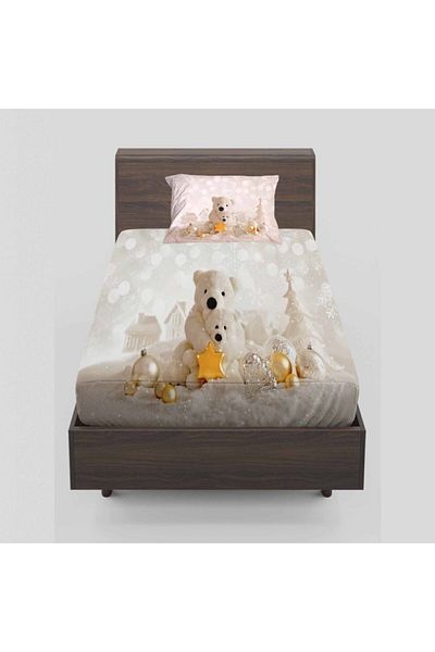 Else Halı Else Cute Teddy Bear 3D Patterned Elastic Single Bed Sheet Set 90x190cm