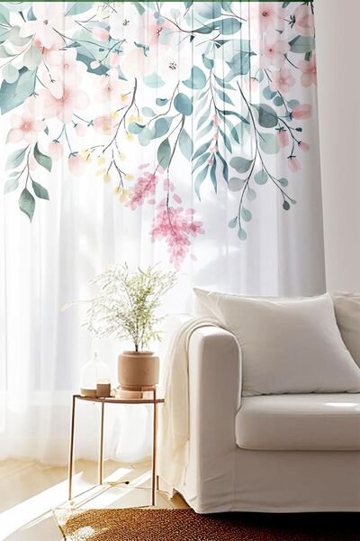 Else Dekor Colorful Floral Pattern Printed Decorative Living Room Kitchen Tulle Curtain 140x260cm