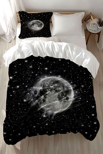 Else Dekor Set cuvertură de pilota pentru copii din satin de bumbac cu model Moon Galaxy - Single