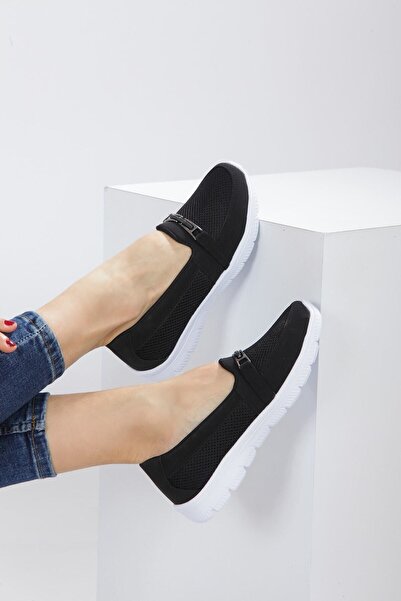 expres moda حذاء راقصة باليه رياضي يومي أسود اللون بنعل فايلون مرن بإبزيم كام...