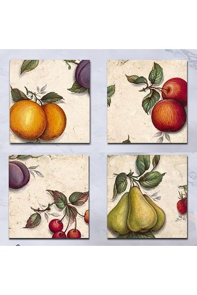 Else Dekor Else Fruit Patterned 4-Piece Coffee Tea Coasters Set Washable Non-Slip