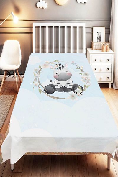 Else Dekor Zebra Patterned Blue Cute Kids and Baby Bedspread - Room Decorative