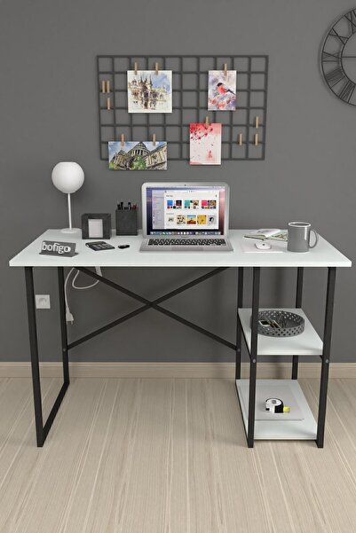 Bofigo 60x120 Cm 2 Raflı Çalışma Masası Bilgisayar Masası Ofis Ders Yemek Masası Beyaz