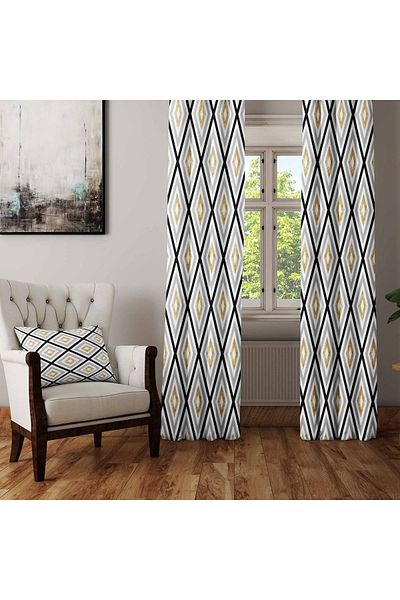 Else Dekor Yellow Gray Tile Scandinavian 3d Modern Background Curtain