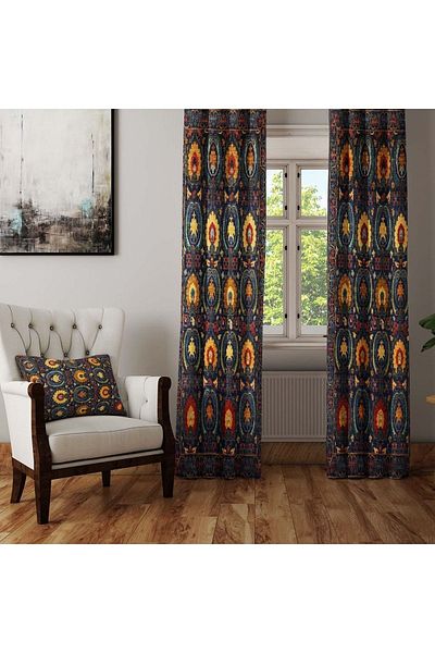 Else Dekor Black Yellow Red Ethnic Oriental Authentic Anatolian Ottoman Patterned Background Curtain Kil14