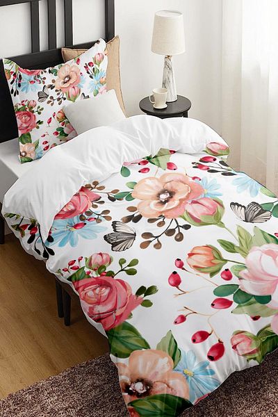 Else Dekor Colorful Flowers Patterned Single Children's Duvet Cover Set Without Sheets