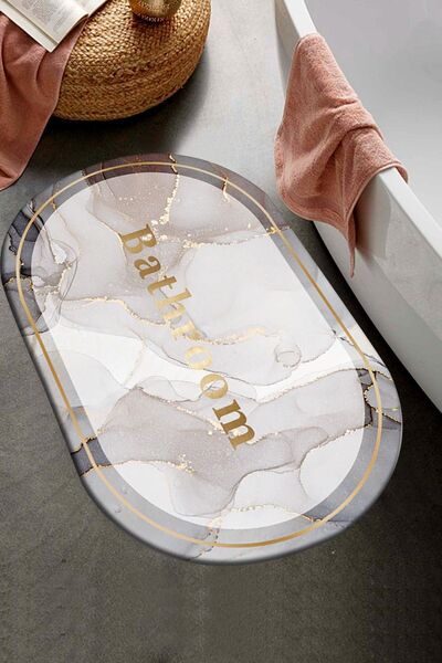 Else Halı Else Dekor Bathroom Mermer Desenli Duş Önü Banyo Halısı Paspas Kloz...