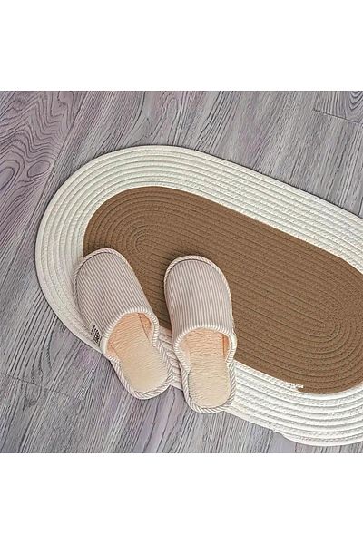 Else Dekor Covor Covor Oval Iuta Organic Tricotat Manual Maro Alb 40x60cm