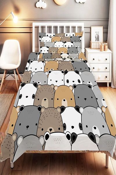 Else Dekor Gray Bears Patterned Children and Baby Bedspread