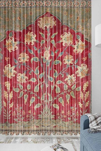Else Dekor Decorative Modern 3D Tulle Backdrop Curtain with Ottoman Floral Pattern