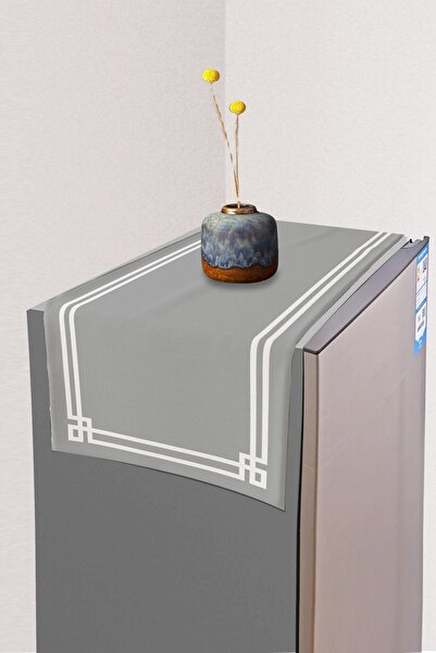 Else Halı Gri Beyaz Bordür Desenli Derin Dondurucu Buzdolabı Örtüsü 40x140cm