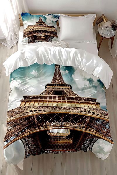 Else Dekor Paris Pattern Printed - Παιδικό και Μονό Σετ Παπλωματοθήκη από βαμβακερό σατέν