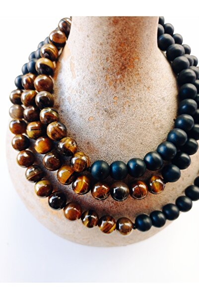 PİRAMİGO 108 قطعة من حجر عين النمر العطري وقلادة طويلة من العقيق