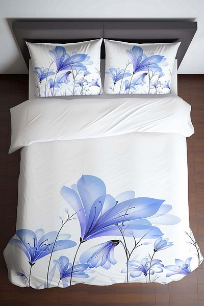 Else Dekor Set cuvertură de pilota dublă din satin de bumbac imprimat cu model floral albastru