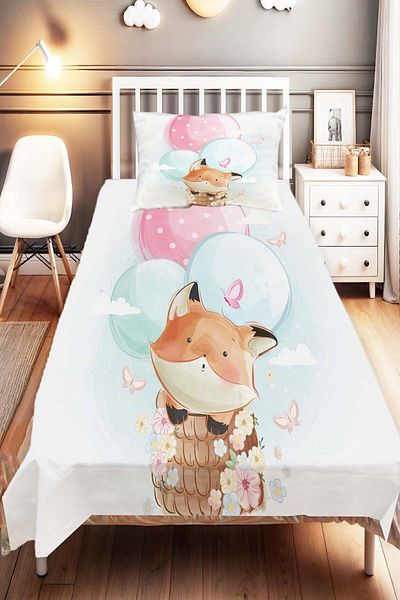 Else Dekor Fox Patterned Balloons Kids and Baby Bedspread - Decorative