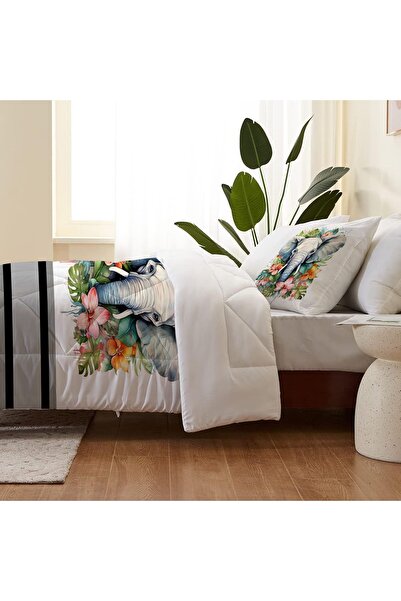 Else Dekor Одномісний та дитячий комплект постільної білизни з мікрофібри - з кольоровим малюнком слонів, ковдра та подушка