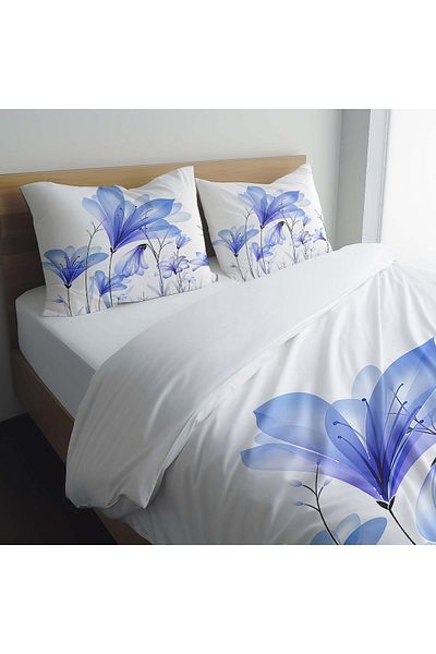 Else Dekor Set cuvertură de pilota dublă din satin de bumbac imprimat cu model floral albastru