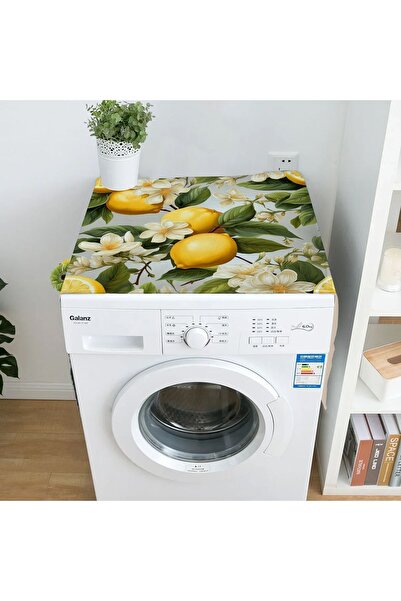 Else Dekor Lemon Patterned Green Leaf Decorative Dish Dryer and Washing Machine Cover - 60x140cm