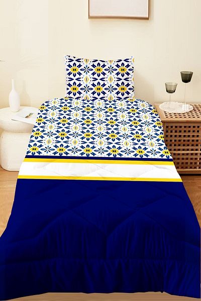 Else Dekor Ethnic Patterned Single and Children's Microfiber Quilted Sleeping Set - Blue White Yellow