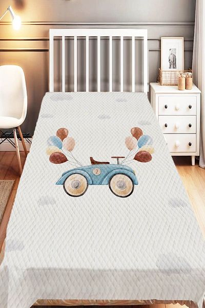 Else Dekor Single Children's Pique Set - Floral Pattern with Sleepy Teddy Bear