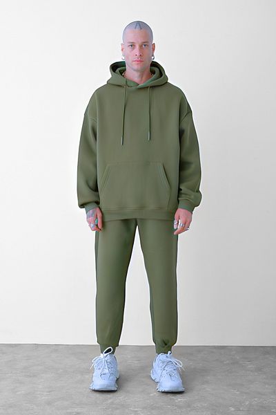 BayBayan Ανδρική φόρμα Khaki Melange - 3 νήματα, κουκούλα, χαλαρή εφαρμογή