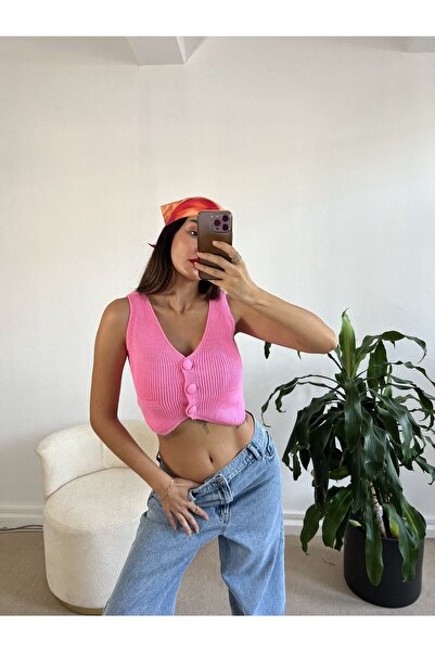 minaaise Pembe Triko Yelek 26025