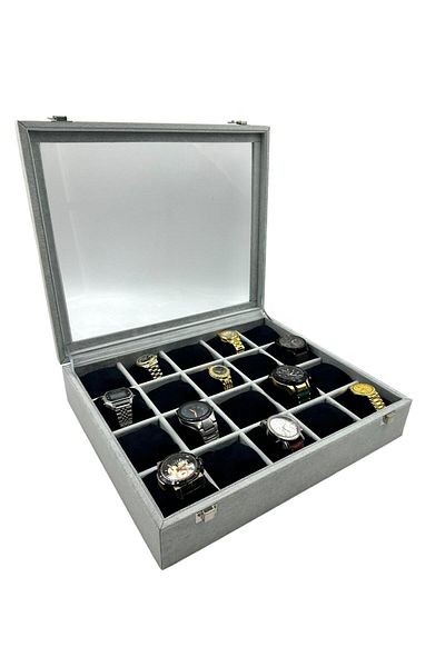 DİJİTAL ÇARŞI MAĞAZACILIK RichBox 20-Piece Suede Gray Watch Box and Watch Case
