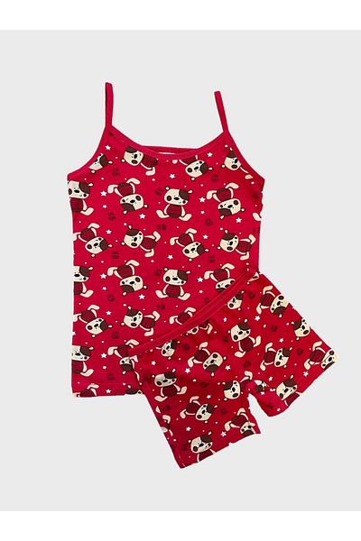 elmas kids Red Cotton Teddy Bear Patterned Girl's Athlete Boxer Set