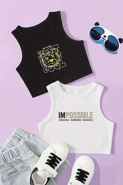 MYADA Бюстие за момичета Just Be Cool - ежедневна тениска с щампа Impossible