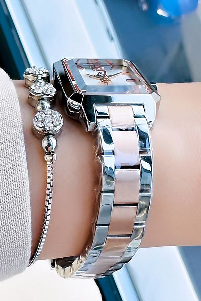 Daniel Klein 3 Atm Waterproof Rose Silver Women's Wristwatch - Steel Cord Bracelet DKBY2022C7