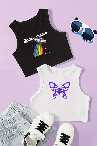 MYADA Бюстие за момичета с щампа "Space Meow Butterfly"