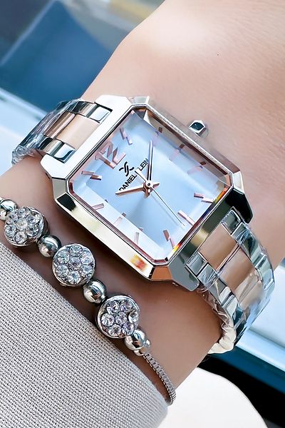 Daniel Klein 3 Atm Waterproof Rose Silver Women's Wristwatch - Steel Cord Bracelet DKBY2022C7