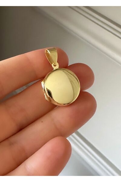 emy by emel luxury silver jewelry Altın Kaplama Yuvarlak Kapaklı Madalyon Kolye Ucu 925 Ayar Gümüş