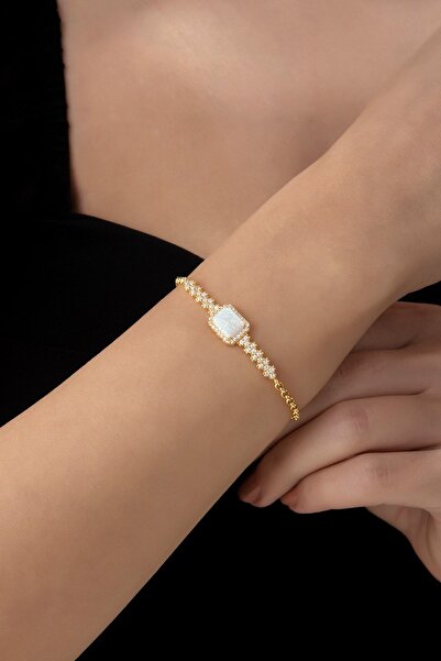 Else Silver Kare Beyaz Opal Taşlı Gümüş Kadın Bileklik