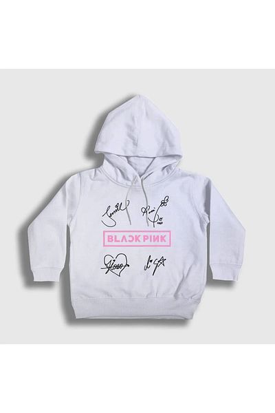 The Baski Детски суитшърт с щампа Blackpink Signature, 100% памучен полар, премиум 3 нишки, екрю